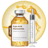 Kojic Acid Niacinamide Brightening Ampoule by Sungboon Editor in a glass bottle with serum dispenser.