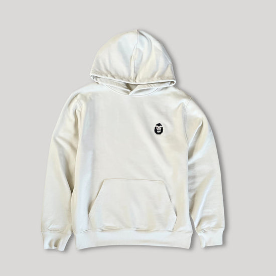 Bigfoot 2099 hoodie in cream color featuring a small Bigfoot design on the chest.