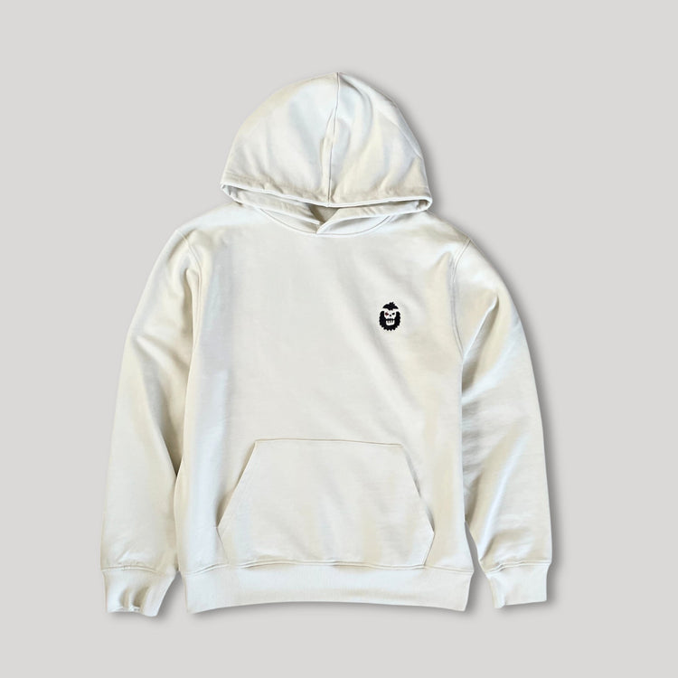 Bigfoot 2099 hoodie in cream color featuring a small Bigfoot design on the chest.
