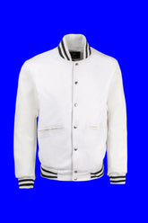 The Weeknd XO Varsity Jacket front view in white and black