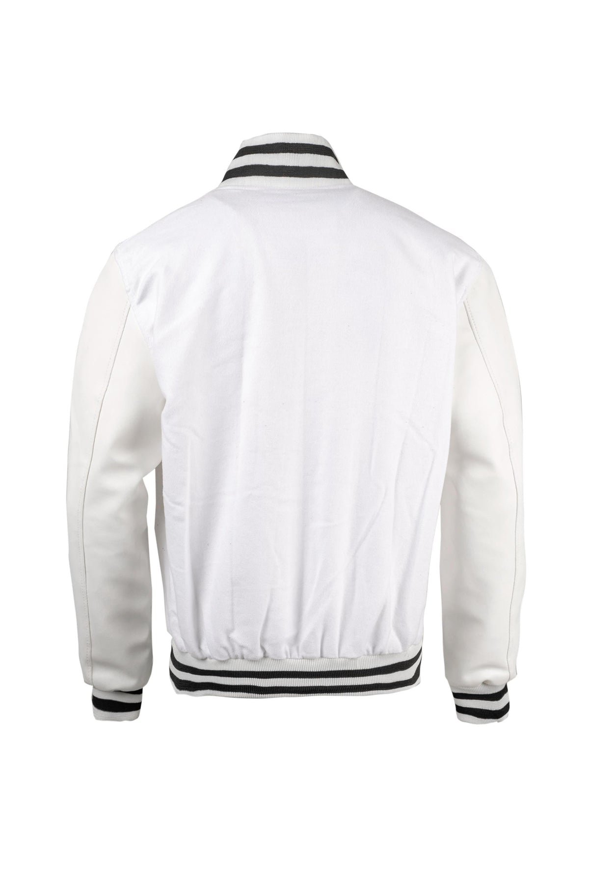 The Weeknd XO Varsity Jacket back view in white and black