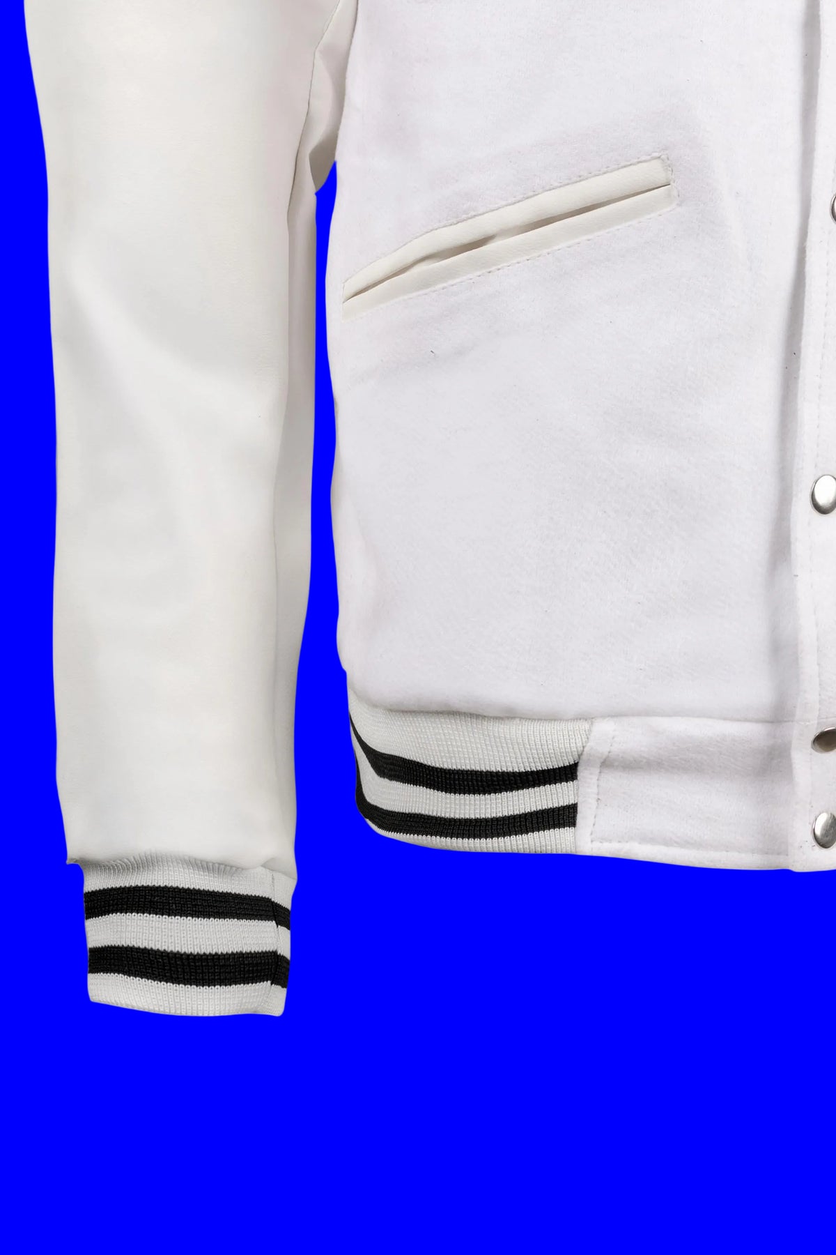 The Weeknd XO Varsity Jacket white and black front detail